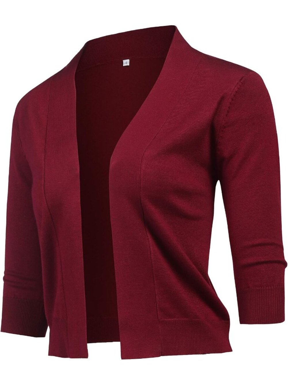 🆕Women's Wine Red Classic Lightweight Cropped Cardigan Sweater 3/4 Sleeve Shrug
